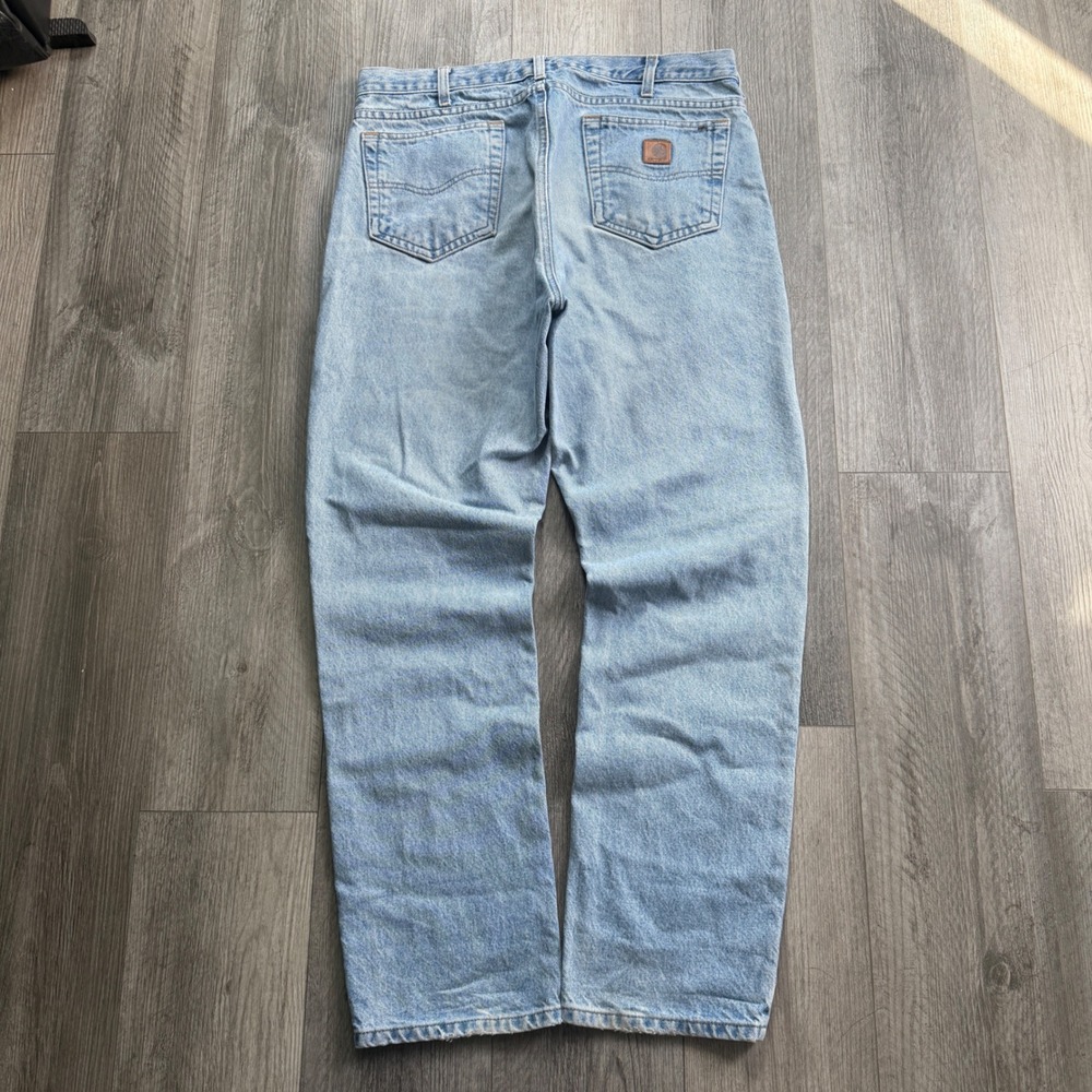 Carhartt B13 STW Mens 36x32 Traditional Fit Light Wash Jeans Work Denim Faded
